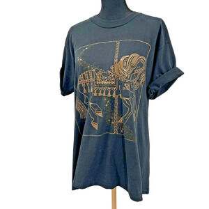 Vintage 1989 Air Waves‎ Black Single Stitch Gold Foil Carousel Tee Shirt XL